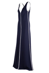 BIAS-CUT SHIFT DRESS WITH LINEAR CRYSTAL CONTRAST DETAIL