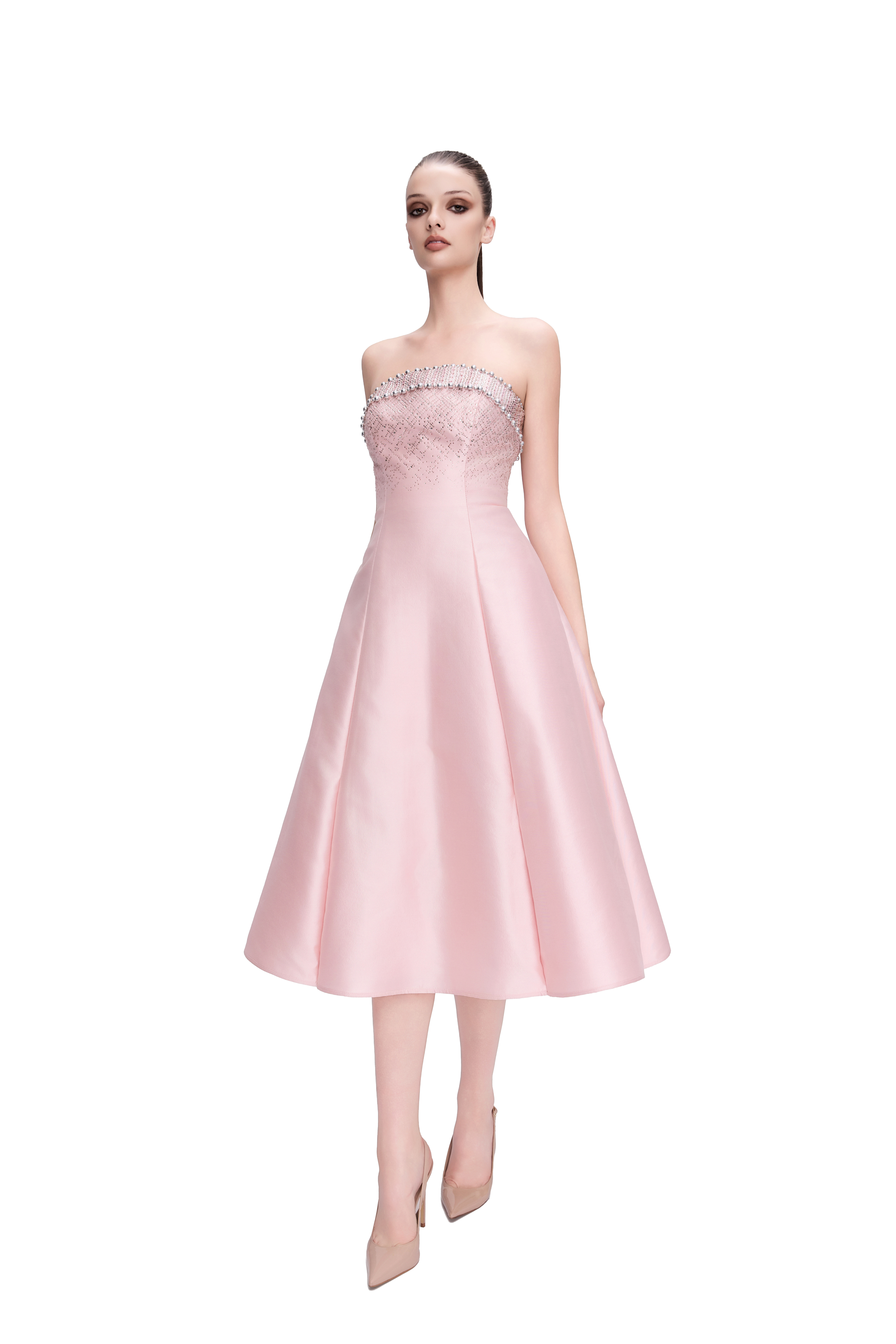 STRAPLESS SILK AND WOOL DRESS