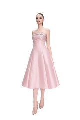 STRAPLESS SILK AND WOOL DRESS