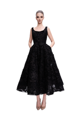 FLORAL RAFFIA EMBROIDERED DRESS