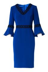 V-NECK RUFFLE SLEEVE DRESS WITH CHAIN EMBROIDERY