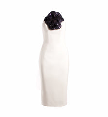 STRAPLESS CREPE DRESS WITH CRYSTAL FLOWER