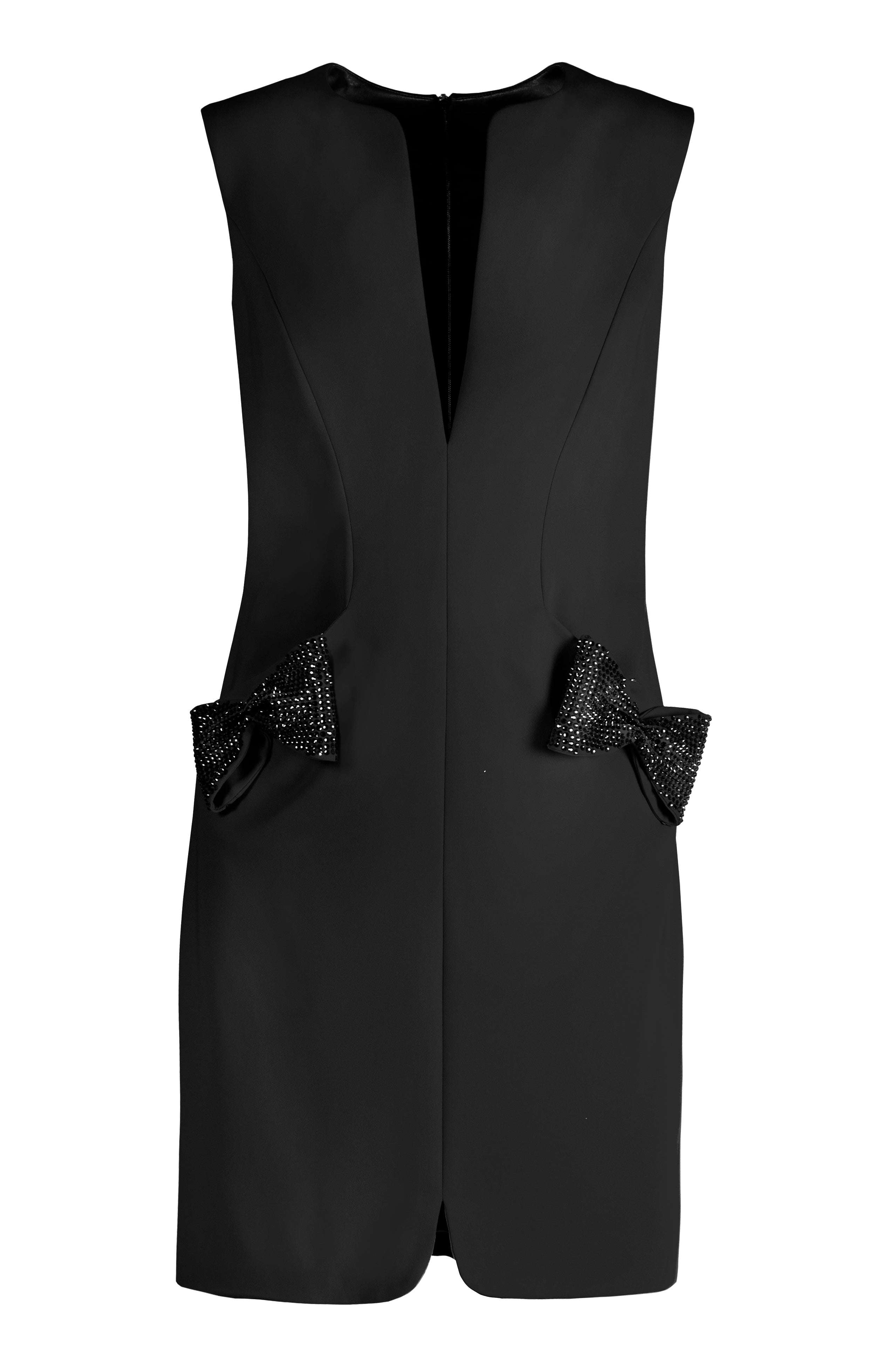 CREPE SLIP DRESS WITH BEADED BOWS AND POCKET DETAIL