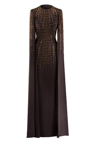 SPLIT-SLEEVE SILK GOWN WITH DRIPPING CRYSTAL EMBELLISHMENT
