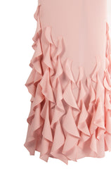 CREPE, ANKLE LENGTH, SHIFT DRESS WITH RUFFLE DETAIL