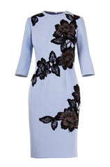 CREPE DRESS WITH BEADED FLORAL APPLIQUES